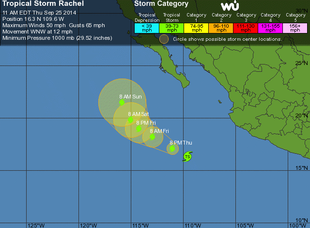 Tormenta Rachel avanza frente a costas del Pacífico