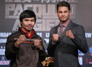 Manny Pacquiao y Chris Algieri listos parta su combate en China. Foto: AP