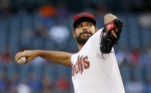 Arizona Diamondbacks' Josh Collmenter throws a pitch against the Washington Nationals during the first inning of a baseball game Monday, May 11, 2015, in Phoenix. (AP Photo/Ross D. Franklin)