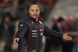 Chile's coach Jorge Sampaoli  gestures during a Copa America Group A soccer match against Mexico at El Nacional stadium in Santiago, Chile, Monday, June 15, 2015. (AP Photo/Natacha Pisarenko)