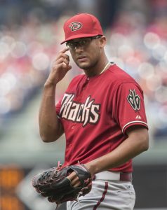 Arizona Diamondbacks relief pitcher Randall Delgado in action during a baseball game against the Philadelphia Phillies, Sunday, May 17, 2015, in Philadelphia. (AP Photo/Laurence Kesterson)