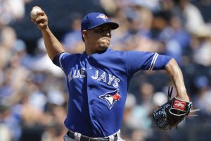 Toronto Blue Jays relief pitcher Roberto Osuna during a baseball game against the Kansas City Royals at Kauffman Stadium in Kansas City, Mo., Saturday, July 11, 2015. The Blue Jays defeated the Royals 6-2. (AP Photo/Orlin Wagner)