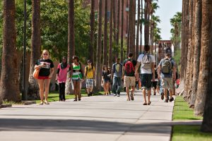 Traffic was heavy on Palm Walk.