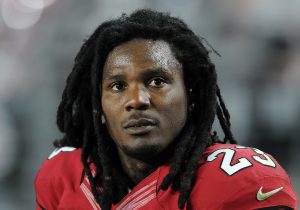 Arizona Cardinals running back (23) Chris Johnson on the sidelines during a game against the Baltimore Ravens played at University of Phoenix Stadium in Glendale, Ariz. on Monday, Oct. 26, 2015. (AP Photo/John Cordes)