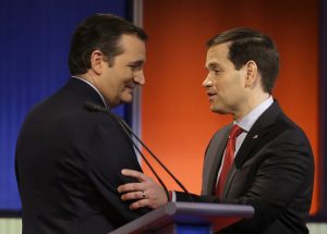 El victorioso Ted Cruz y un jubiloso Marco Rubio 