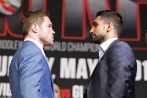  Un derechazo del boxeador mexicano Saúl “Canelo” Álvarez, en el sexto round, fulminó al británico Amir Khan